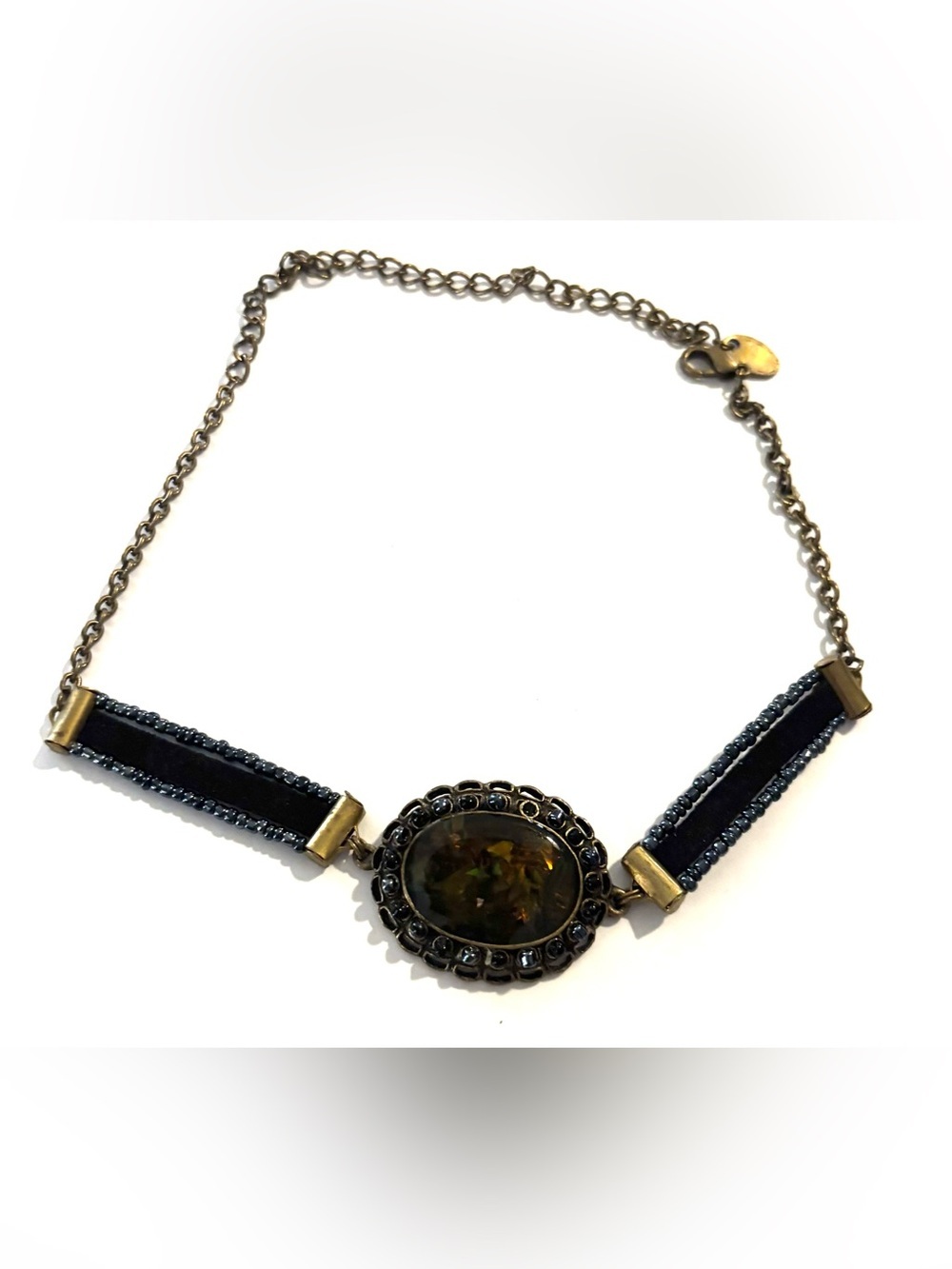 Vintage Black and Gold Oval Stone Choker Necklace
